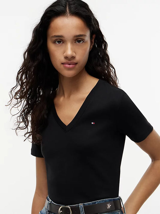 Flag Embroidery Slim V-Neck T-Shirt