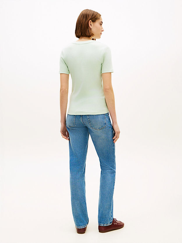 Flag Embroidery Slim V-Neck T-Shirt