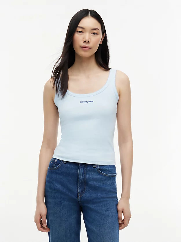 Logo Embroidery Slim Ribbed Tank Top