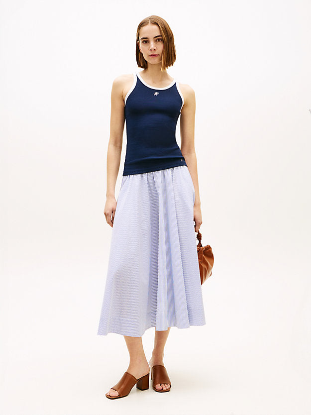 Logo Waistband Midi A-Line Skirt