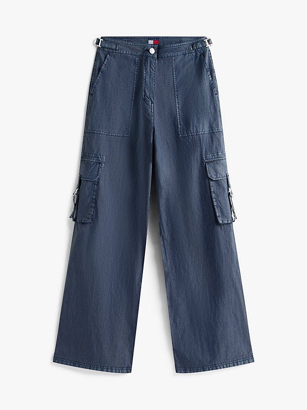 Wide Leg Twill Cargo Trousers