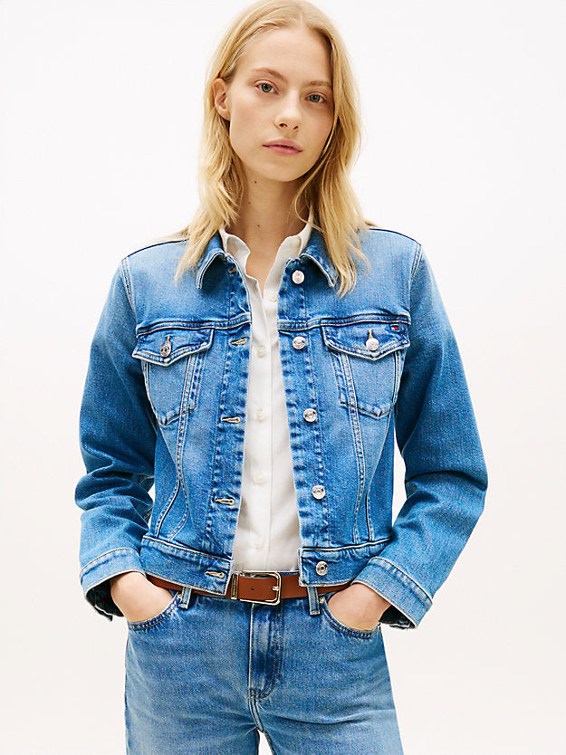 Flag Embroidery Slim Denim Jacket