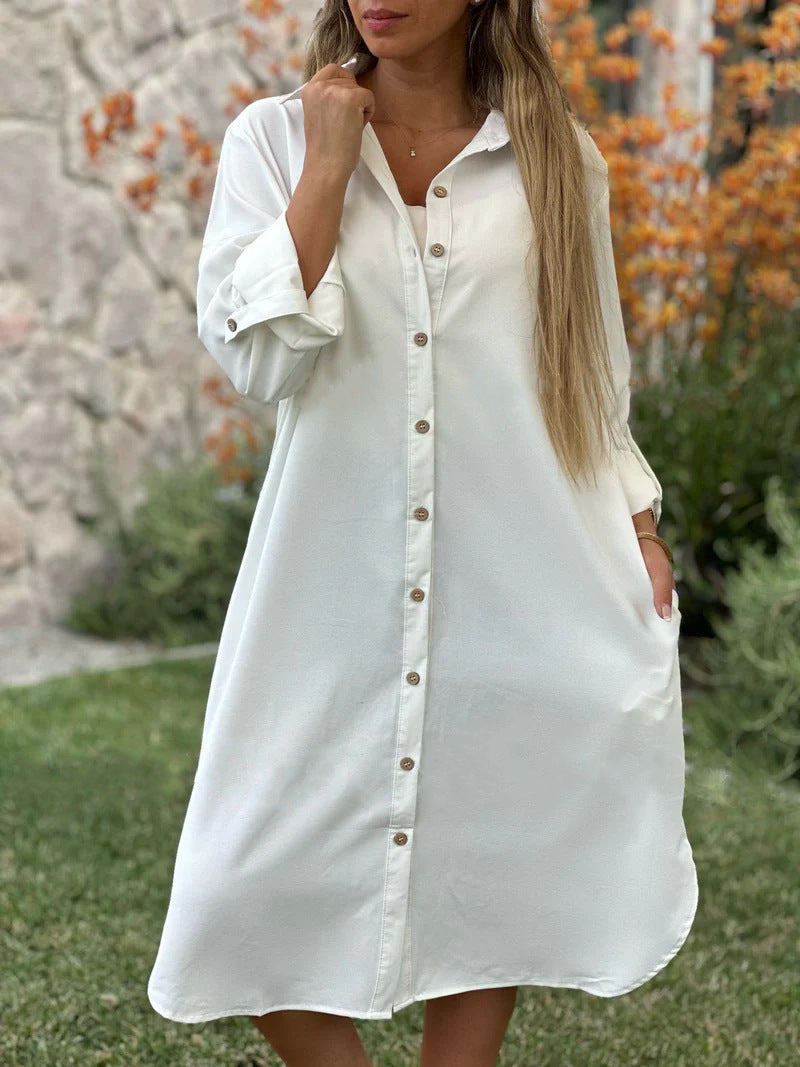 🔥LETZTER TAG 50% RABATT🔥Damen-Freizeit-Hemdjacke mit Revers in Unifarben
