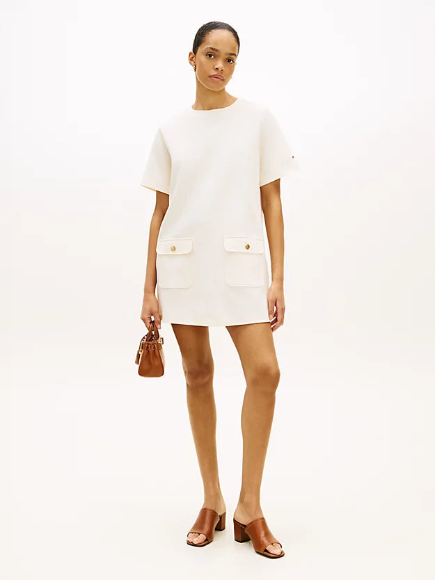 Gold-Tone Button Mini Shift Dress