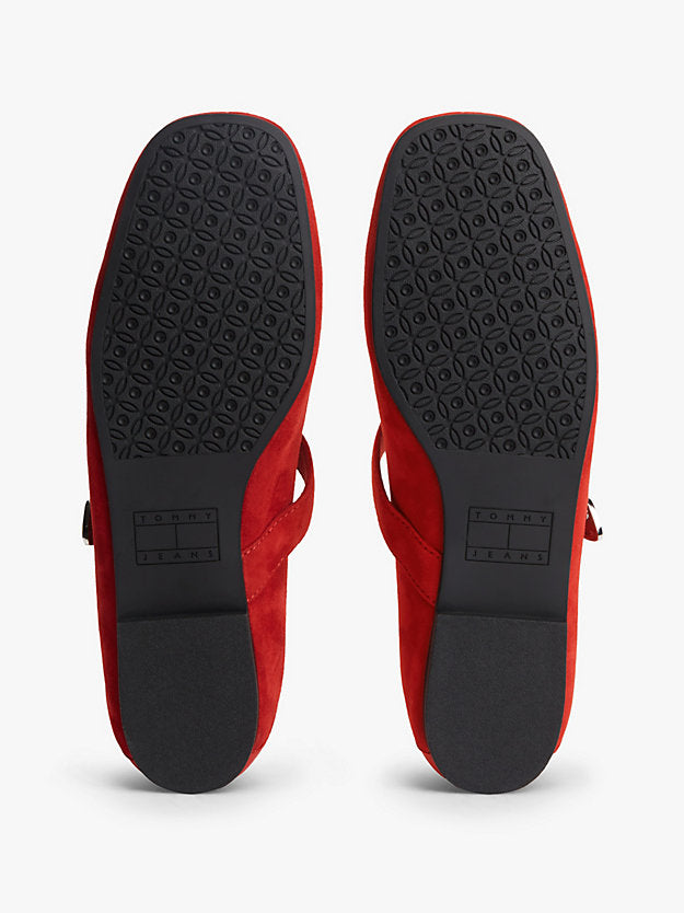 Suede Buckle Square Toe Ballerinas