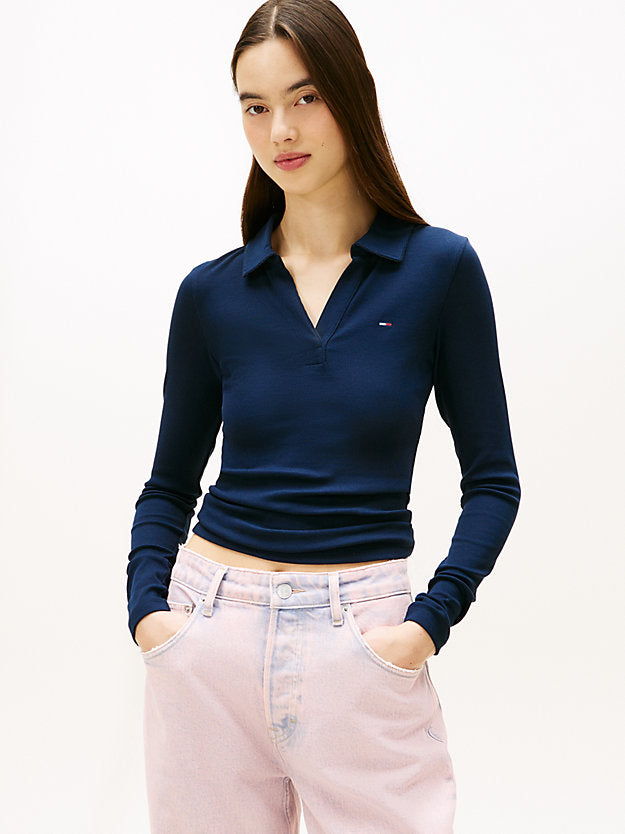 Slim Fit Ribbed Long Sleeve Polo Shirt