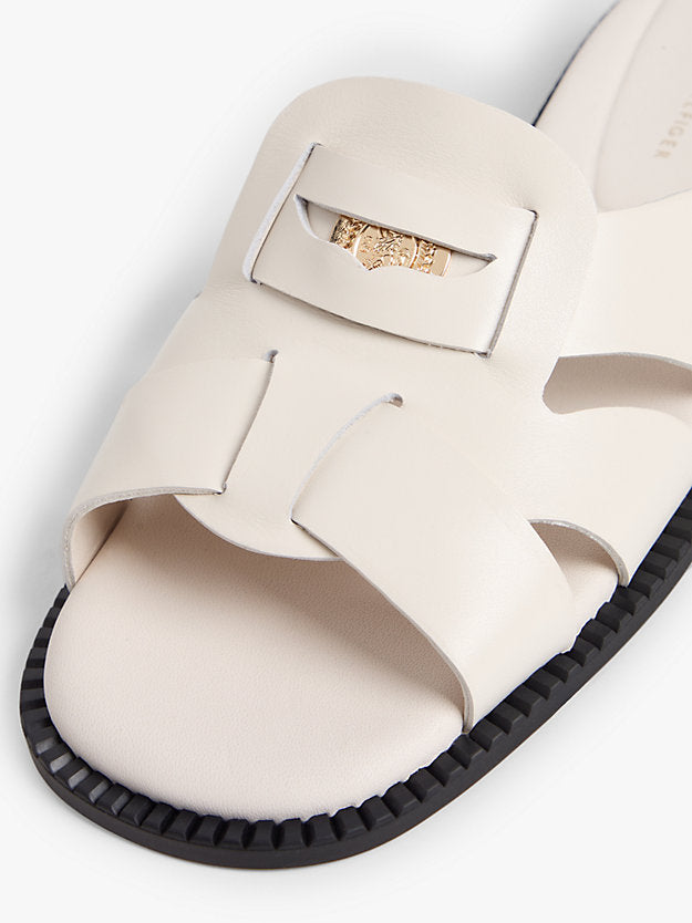 Leather Crest Square Toe Sandals