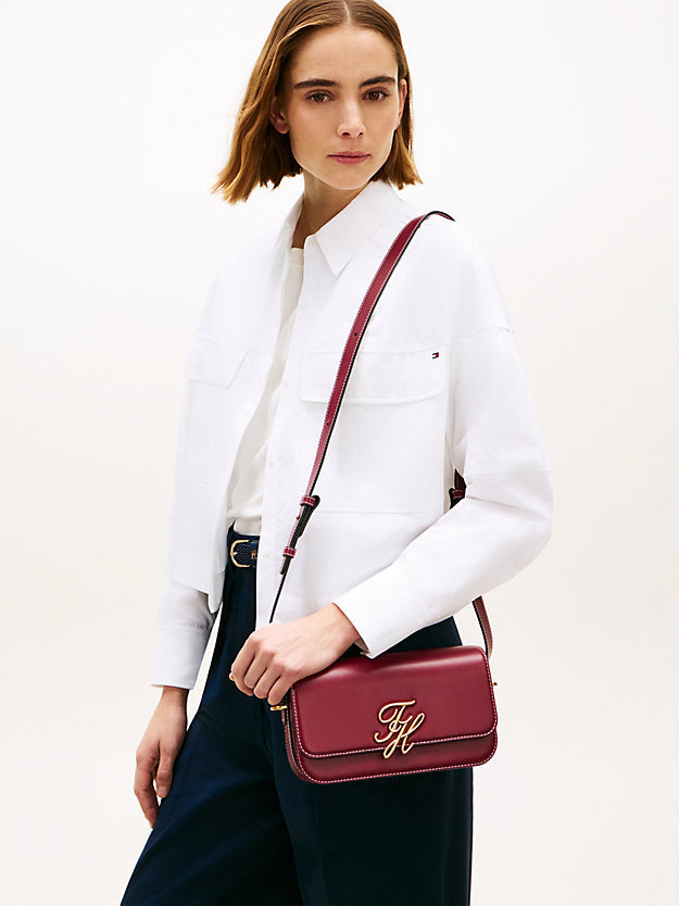 Leather Flap Logo Plaque Crossbody Bag