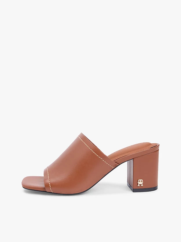 Monogram Leather Block Heel Mules