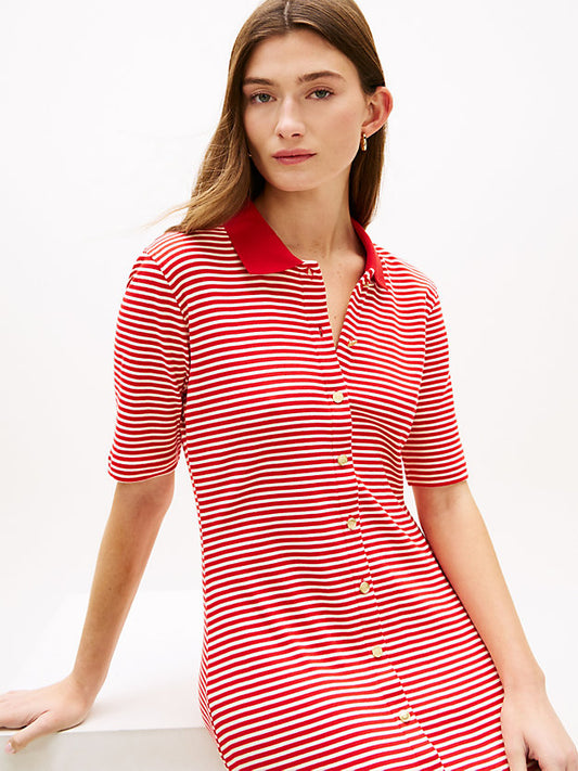 Gold-Tone Button Midi Polo Dress