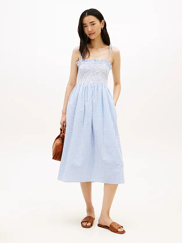 Seersucker Smock Relaxed Midi Dress