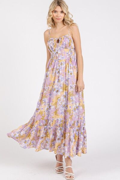 Mittoshop Geblümtes Maxikleid mit gesmoktem Rücken und Rüschensaum