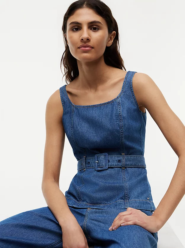 Denim Sleeveless Belted Top
