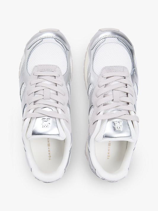 Mixed Texture Metallic Trainers WiLeather