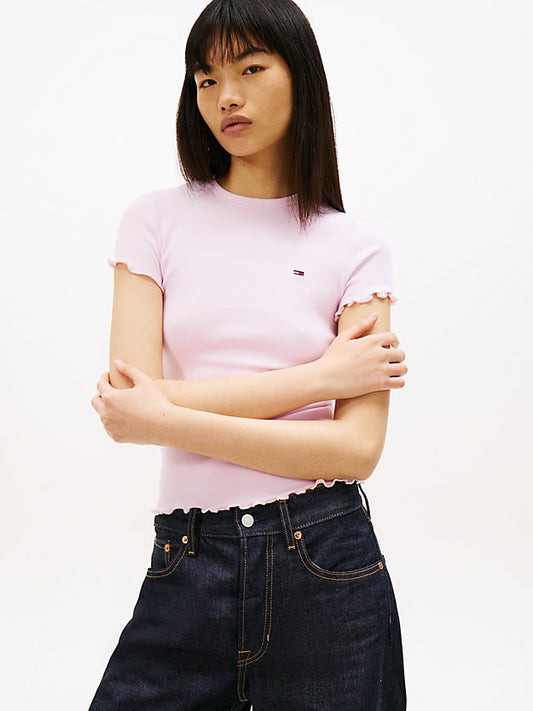 Ruffle Trim Ribbed T-Shirt