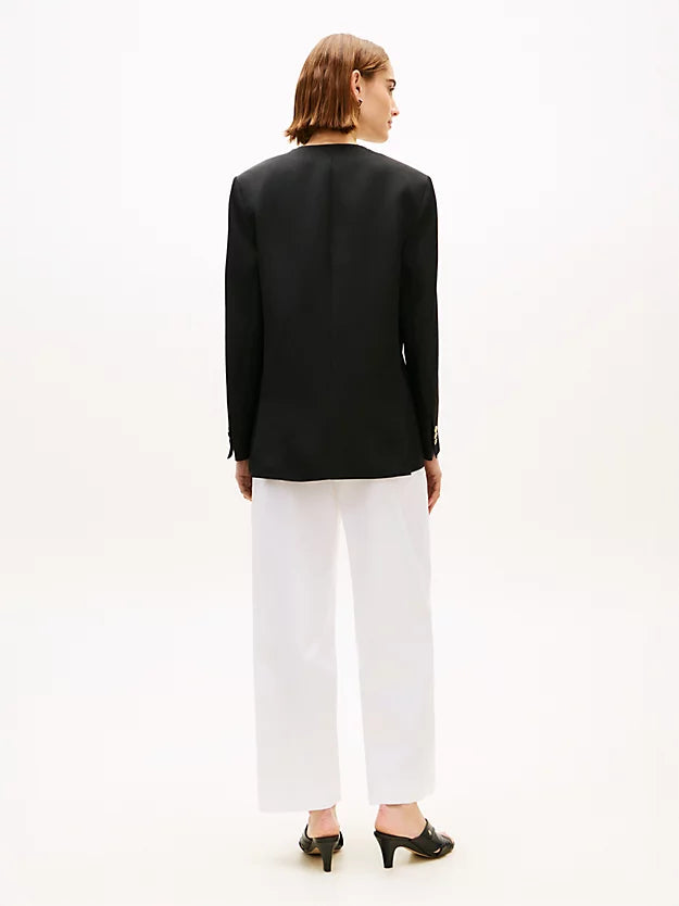 Gold-Tone Button Relaxed Linen Blend Blazer