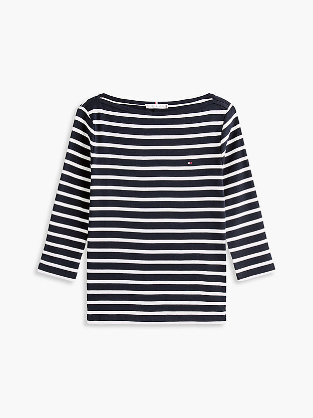 Slim Three-Quarter Sleeve Boat Neck T-Shirt