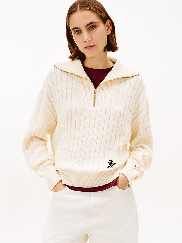 Relaxed Cable Knit Quarter-Zip Jumper
