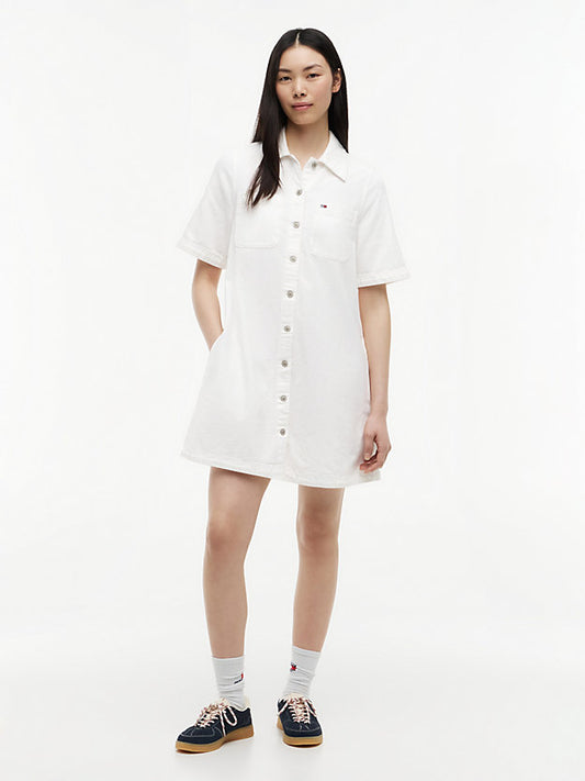Textured Twill A-Line Mini Shirt Dress