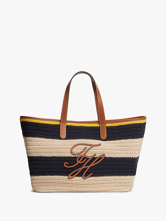 Woven Stripe Logo Appliqué Tote Bag