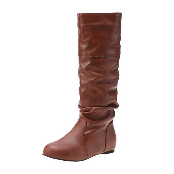 Damen-High-Top-Stiefel mit Falten, flach, für Herbst und Winter