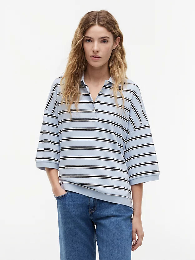 Oversized Fit Stripe Polo Shirt