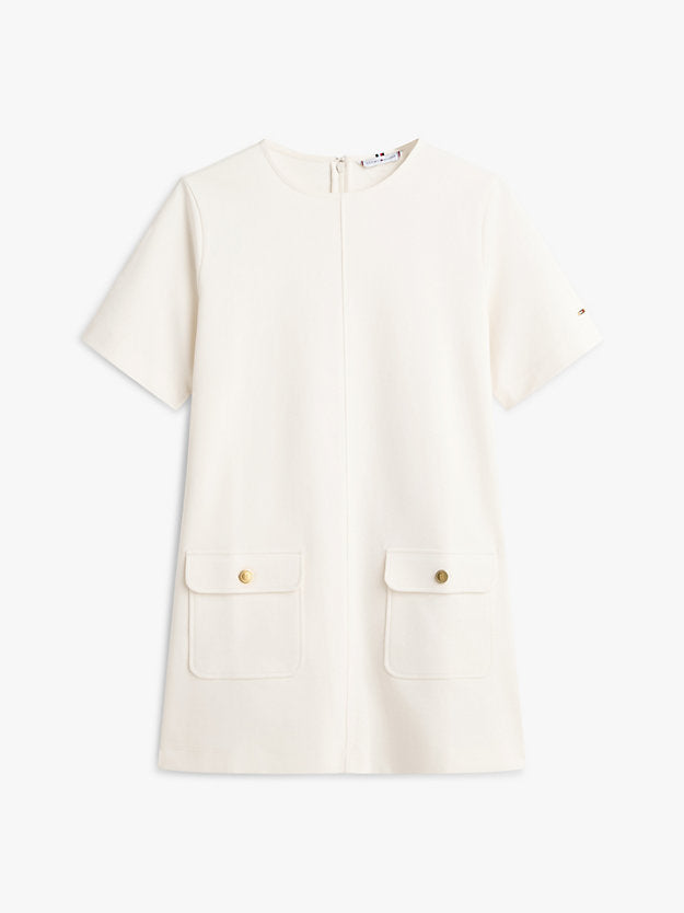 Gold-Tone Button Mini Shift Dress