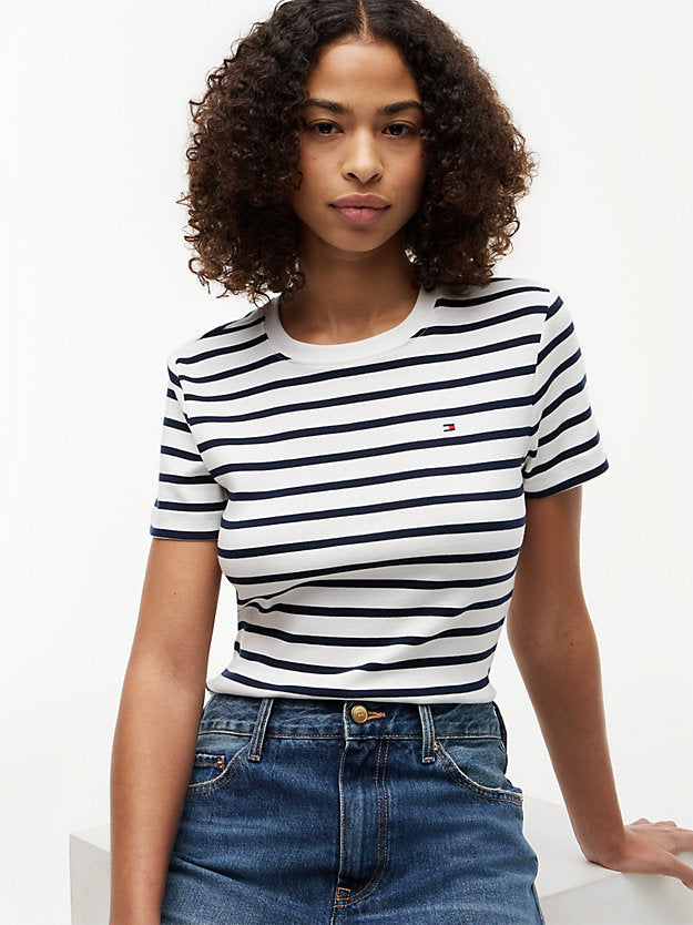 Flag Embroidery Slim Crew Neck T-Shirt