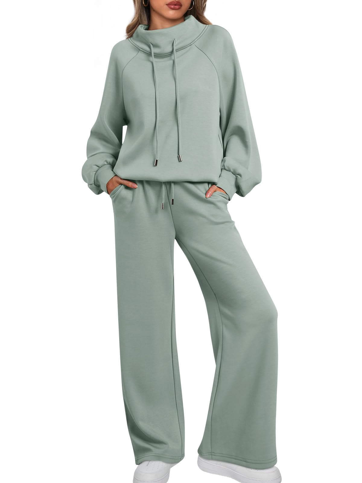 🎄Weihnachts-Ausverkauf 🔥 Damen Oversize Zweiteiler Rundhals-Sweatshirt mit Kordelzug und weitem Bein Jogginghose Freizeitanzug