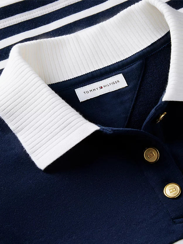 Gold-Tone Button Relaxed Polo Sweatshirt