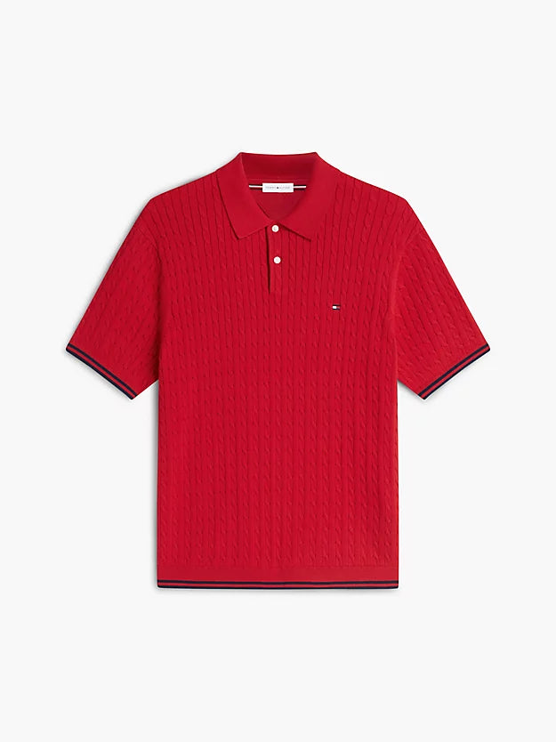 Cable Knit Short Sleeve Polo Jumper