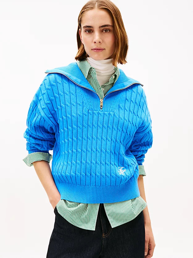 Relaxed Cable Knit Quarter-Zip Jumper