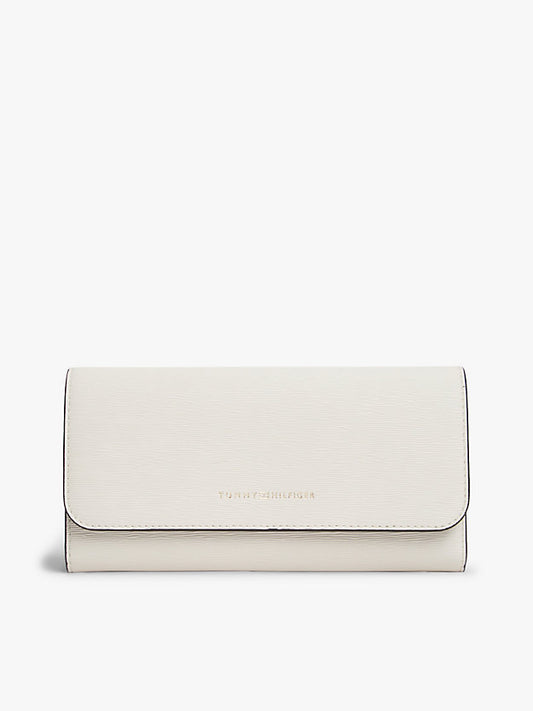 Metallic Logo Textured Flap Wallet