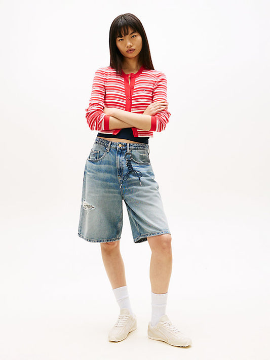 Stripe Slim Crew Neck Cardigan