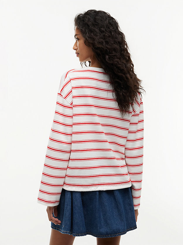Stripe Drawstring Hem Long Sleeve T-Shirt