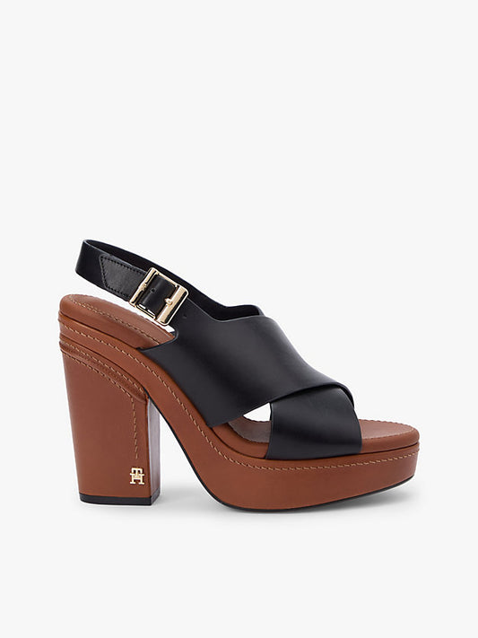 Leather Crossover Strap Block Heel Sandals