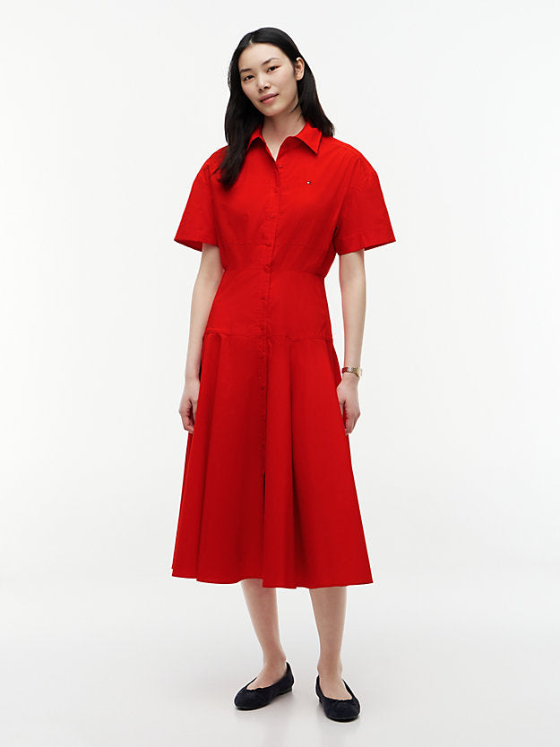 Fit And Flare Poplin Midi Shirt Dress