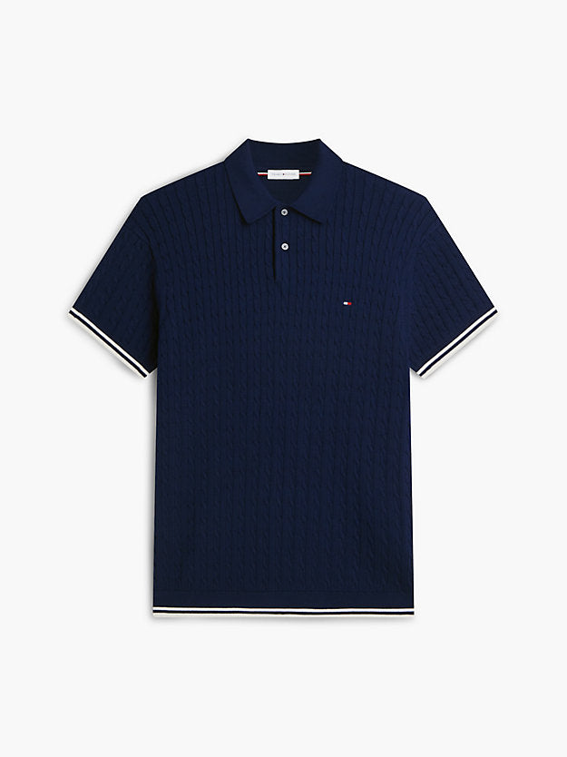 Cable Knit Short Sleeve Polo Jumper