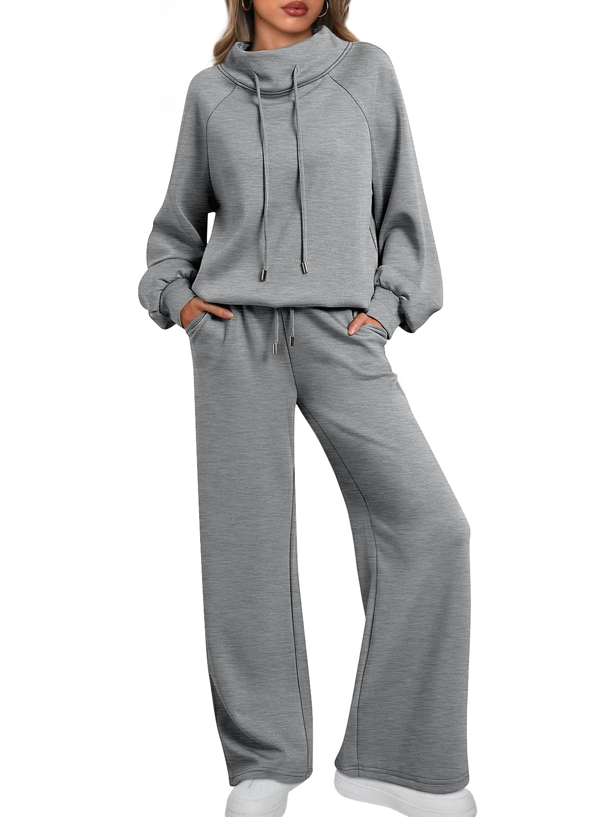🎄Weihnachts-Ausverkauf 🔥 Damen Oversize Zweiteiler Rundhals-Sweatshirt mit Kordelzug und weitem Bein Jogginghose Freizeitanzug