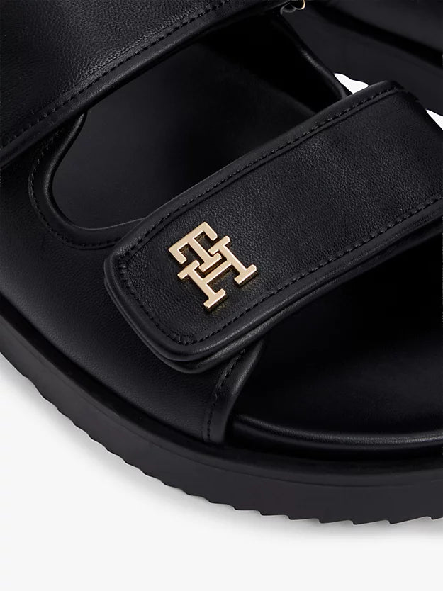 Leather Monogram Double Strap Sandals