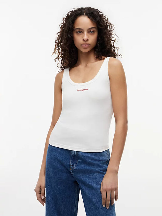 Logo Embroidery Slim Ribbed Tank Top