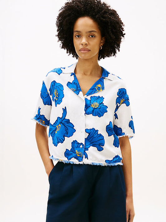 Relaxed Fit Frayed Linen Blend Shirt