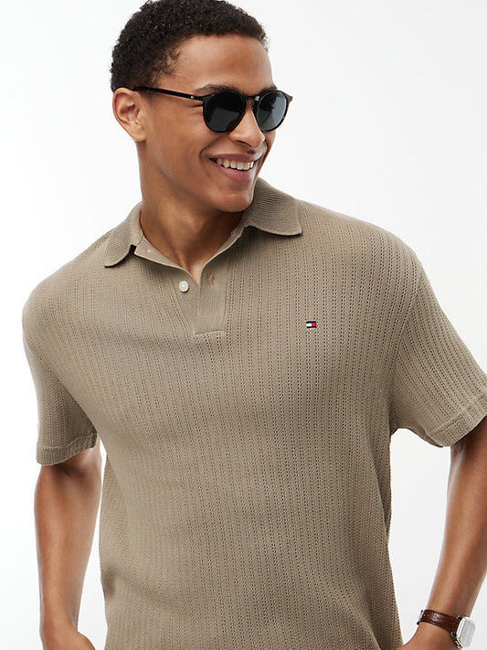 Relaxed Fit Open Knit Polo Shirt