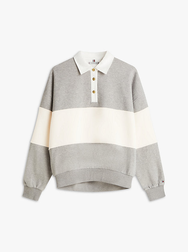 Gold-Tone Button Relaxed Rugby Sweatshirt