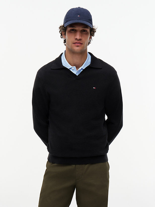 Textured Knit Polo Collar Jumper