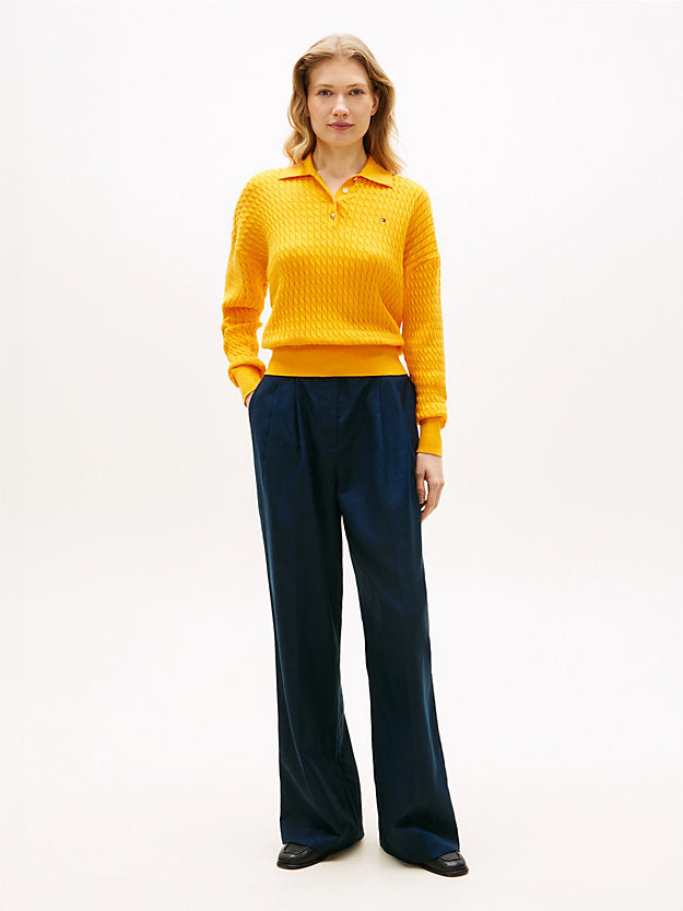 Cable Knit Relaxed Polo Jumper