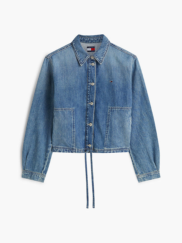 Drawstring Hem Relaxed Denim Jacket WiLinen