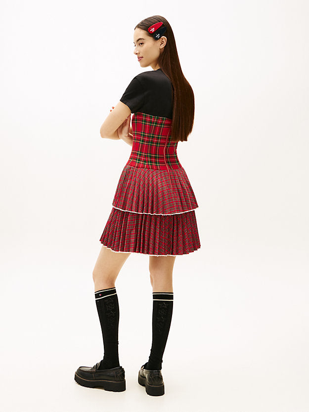 Girl Tartan Check Tiered Mini Dress