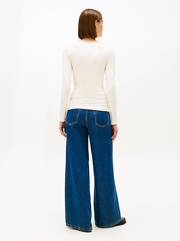 Ribbed Slim Boat Neck Long Sleeve T-Shirt