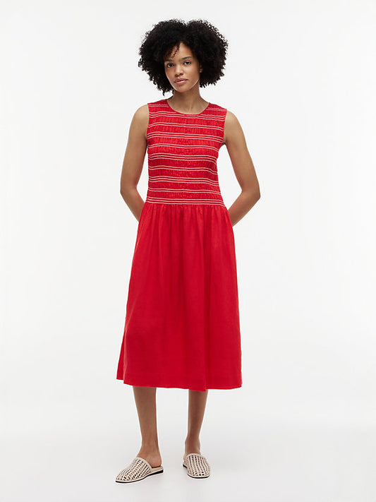 Pure Linen Smock Sleeveless Midi Dress